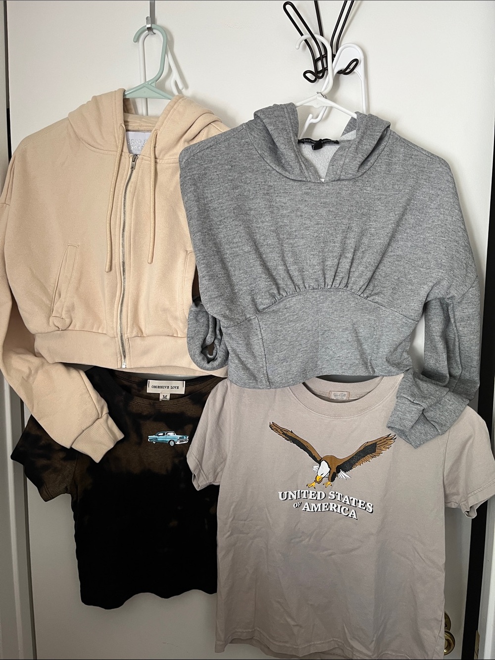 Cropped Hoodies Moto Crop Tee Shirt USA Eagle Casual Athletic Juniors M Bundle
